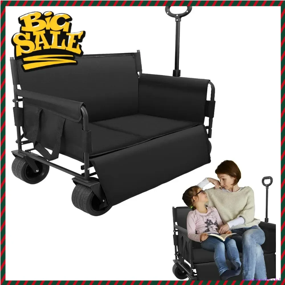 Hot salesHeavy-Duty Collapsible Wagon Bench Love Seat - 500 lbs Capacity Beach Cart with Large Wheels for Camping, Shopping, and