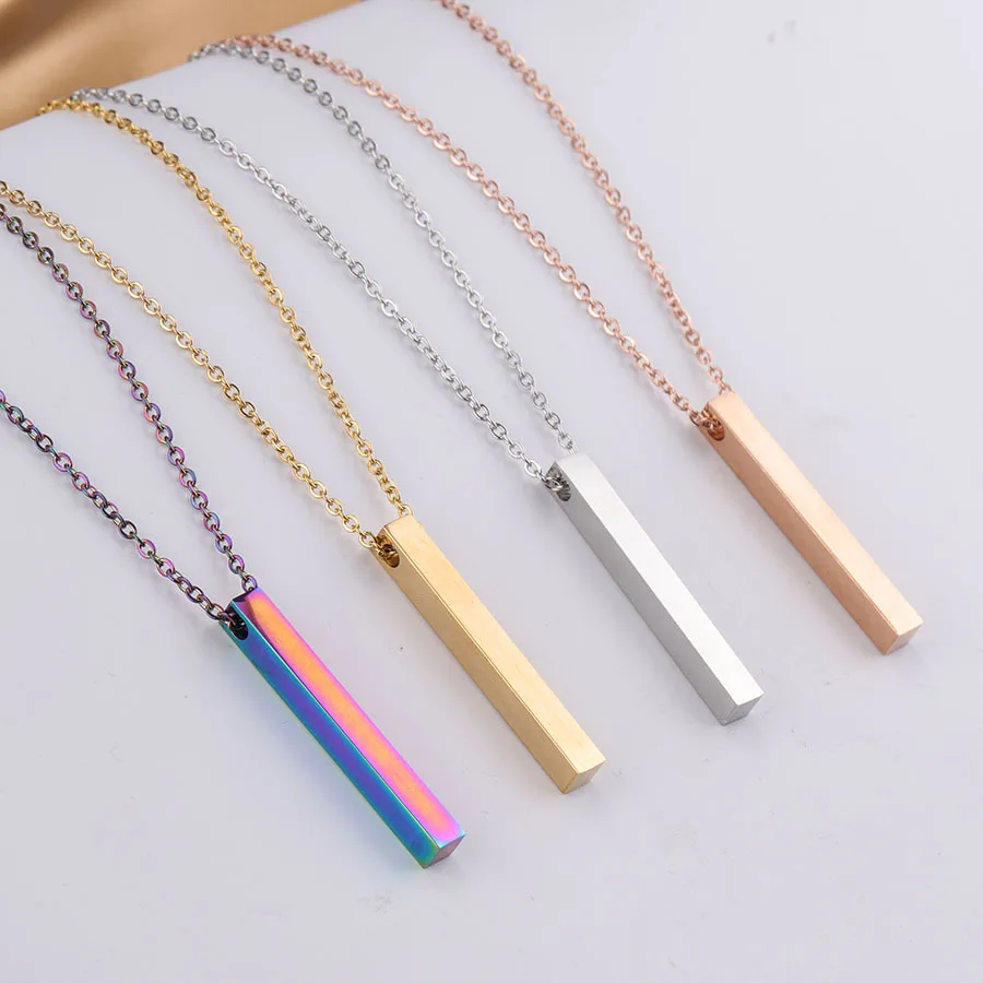 10Pcs 5*40mm 3D Bar Necklace Mirror Polish 316L Stainless Steel Unisex Necklace Jewelry 5 Colors with 45cm Long Chain Best Gifts