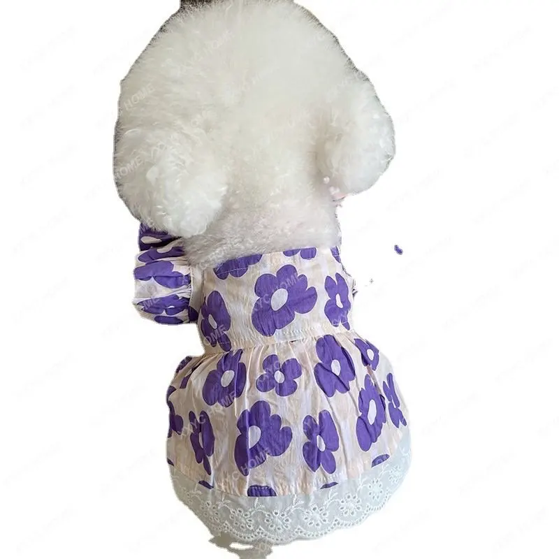 

Teddy Dog Clothes Dog Pet Spring and Summer New Floral Flounced Sleeve Short Skirt Bichon Dog Cat Thin Vest