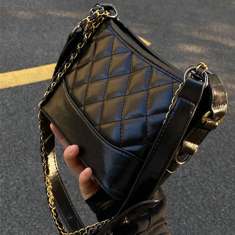 

New Trendy High-End Black Single Shoulder Crossbody Chain Hobo Bag for Women