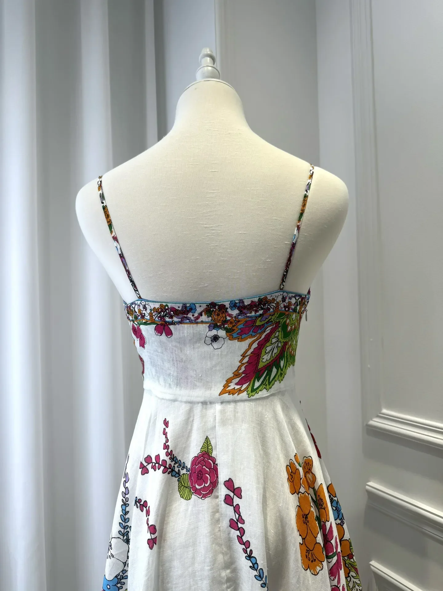 Batas de lino con estampado de flores para mujer, vestido largo sin tirantes con cuentas de diamantes de imitación y cuello en V, Sexy, primavera y verano, 2024