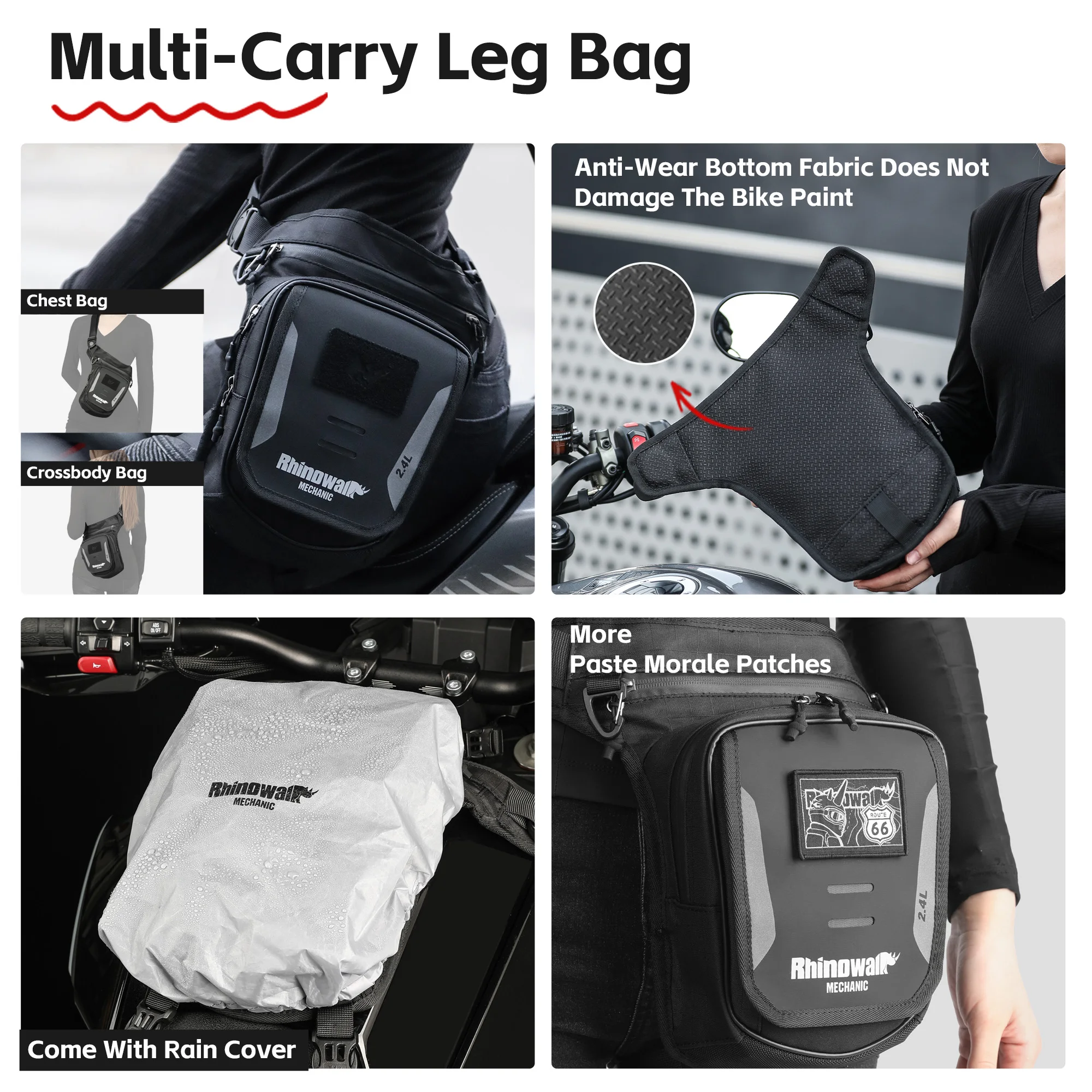 Rhinowalk Motorcycle Leg Bag Multi-Use Magnetic Tank Bag Crossbody Bag Multi-Pocket Design With Rain Cover Anti-Lost Key Clip