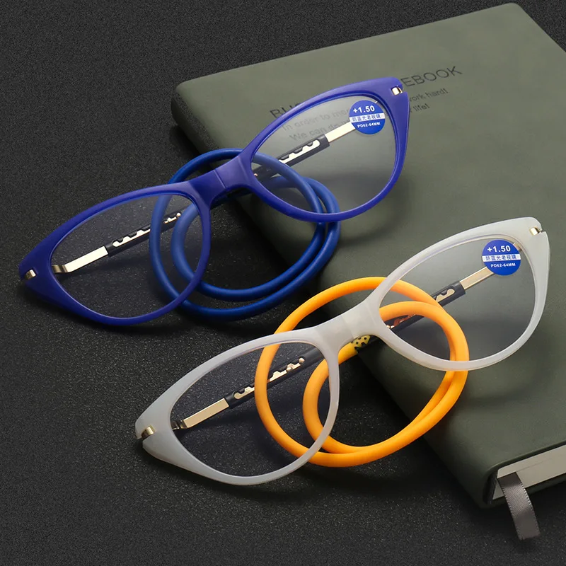 Cat Eyes Magnetic Reading Glasses Hanging Neck Anti-loss Women's Anti-blue Reading glasses  Portable Eyewear +1.0~+4.0