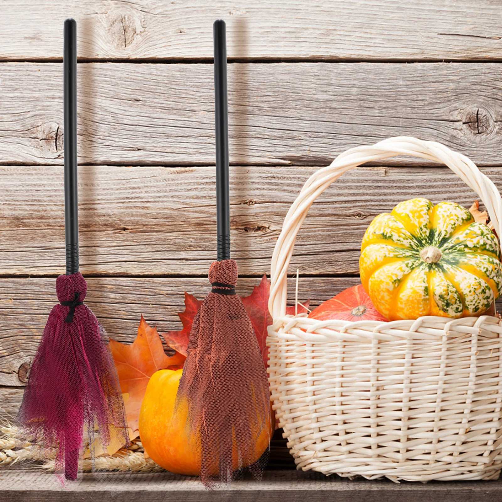 

2Pcs Witch Broom Halloween Party Prop Decorative Broom Masquerade Cosplay Halloween Besom Ornament Party Prop