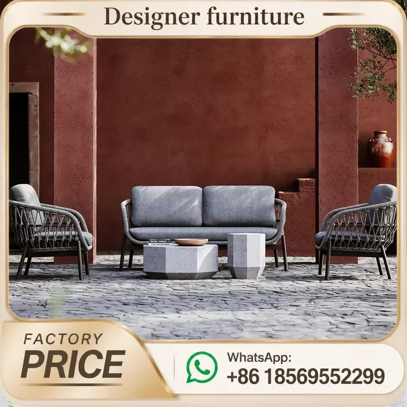 Outdoor Rope Weaving Sofa Set For Hotel Patio Garden Villa Balcony Swimming Pool Resort Leisure Furniture Waterproof Durable
