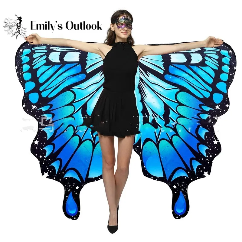 2 Seiten drucken Schmetterling Flügel Frauen Halloween Kostüme Regenbogen Schal Fee Damen Cape Nymphe Pixie Dress Up Schal Fotografie