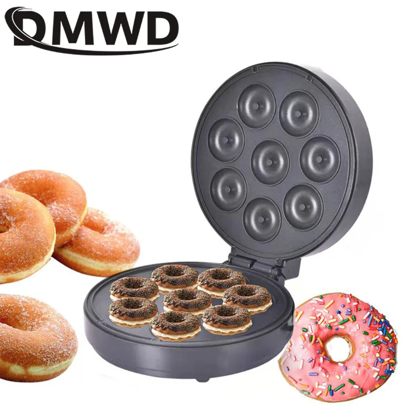 DMWD 110V/220V Electric Donuts Machine Eggs Cake Baking Breakfast Waffle Maker Automatic Pancake Doughnut  Making Machine