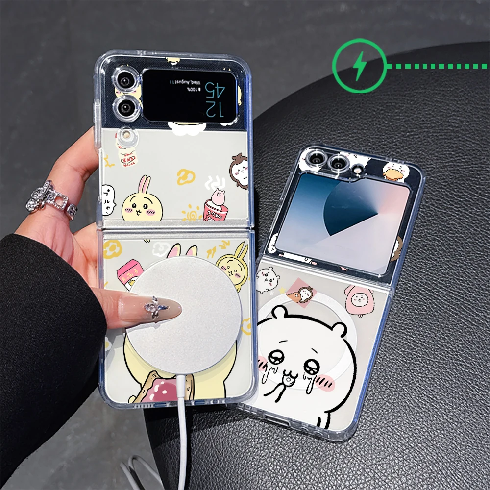 Chiikawas Hachiwares Usagi Wireless Charge For Magsafe Magnetic Phone Case for Samsung Galaxy Z Flip 6 5 ZFlip 4 3 Flip6 5G Capa