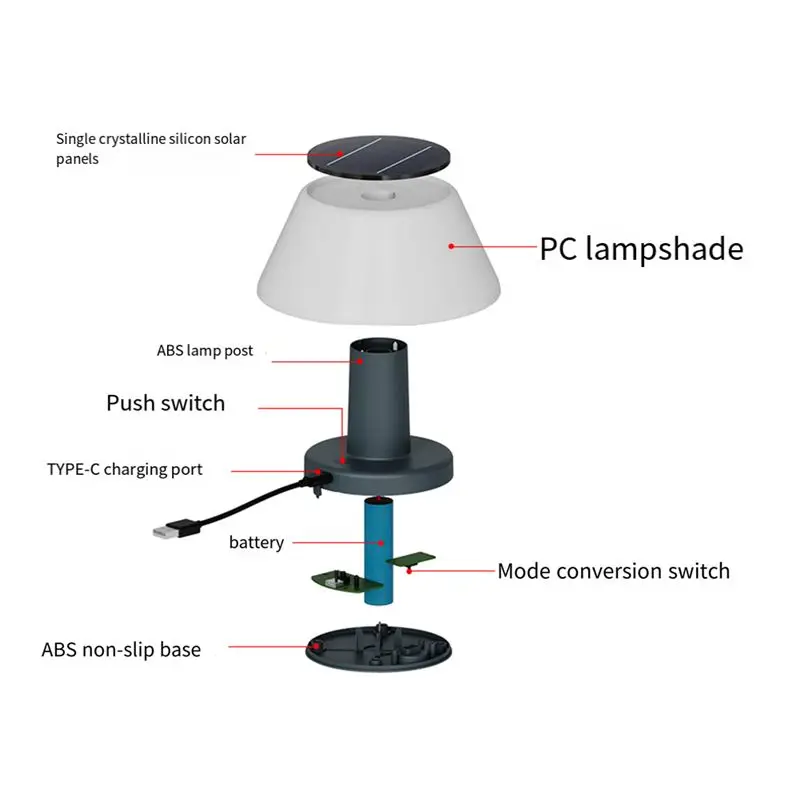Y42A-Outdoor Solar Table Lamp Waterproof Garden Indoor Desk Solar Read Lamp Dimmable Cordless Night Light Easy Install