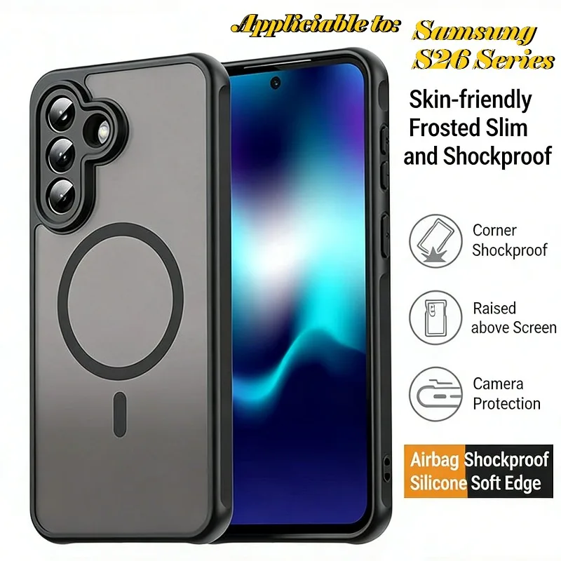 Clear Skin Feel Matte Car Magnetic Case for Samsung S26 Ultra S25 S24 Plus A57/37/17/07 A56/36/26 A55/35 Camera Protector Cover