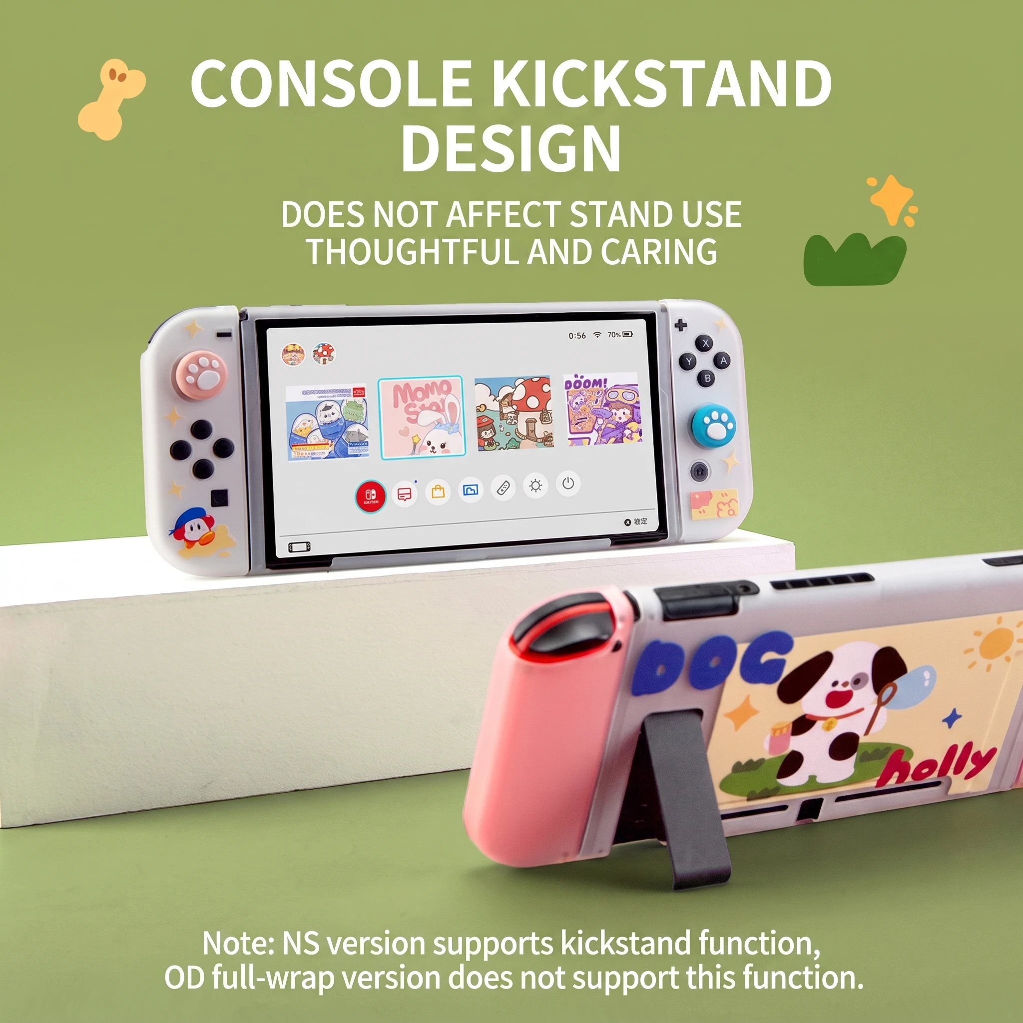 Hard Shell Split Transparent Matte Silicone Case for Nintendo Switch OLED, Cute Printed Matte Grip Handles + Hard Outer Shell