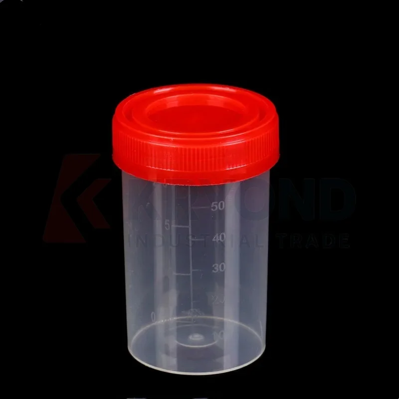 Plastic Urine Container Cup 60 ml Plastic Vials Screw Cover Sputum Cup Height 67mm EO-Sterilized Individual Packing 50/PK