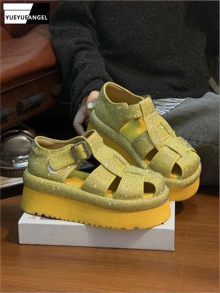 New Summer Womens Thick Platform Diamond Sandals Fashion Streetwear Buckle Outdoor Gladiator Ladies Casual Shoes Footwear