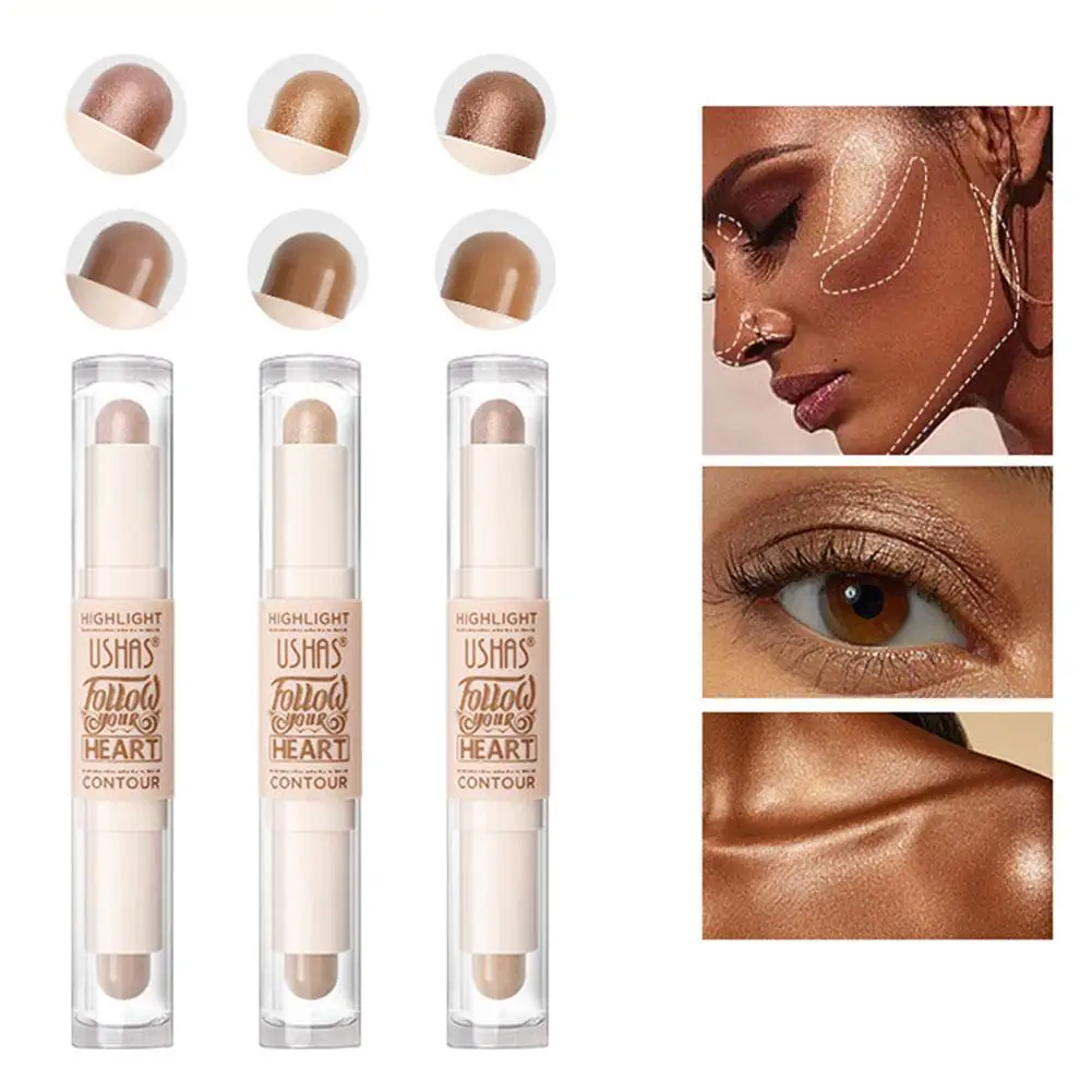 Impermeável Shimmer Bronzers Contour Stick, Face Corrector, Glitter Highlighter, 2 em 1, I4l5