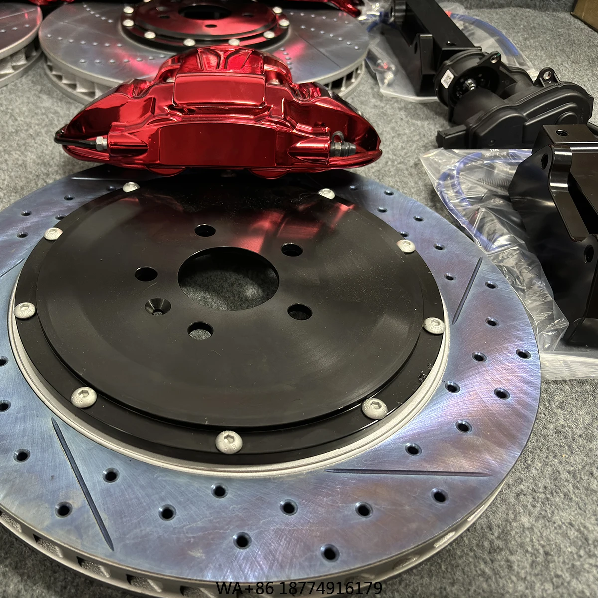 مجموعة فرجار فرامل ألومنيوم كبيرة 10 أقدام عالية الأداء مع مجموعة فرامل قرصية محفورة ومشقوقة لـ 488 328 F8 SF90 F430 #4