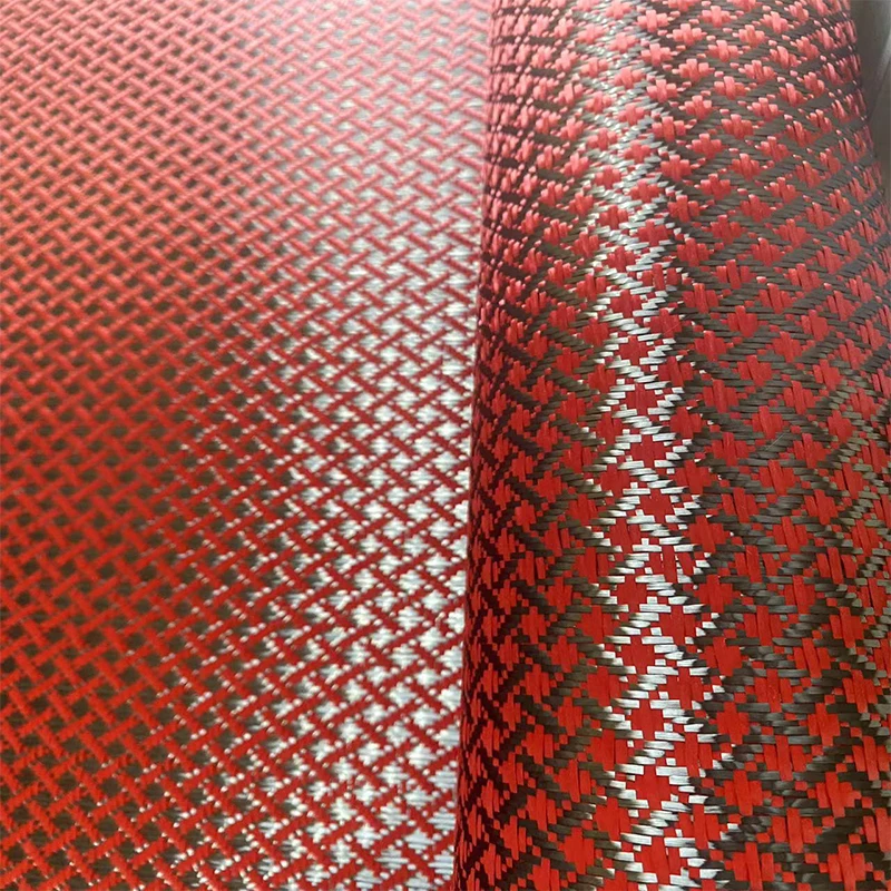 Kafu Red X-Pattern Rolls Royce Automotive Interior Fabric Akcesoria motocyklowe DIY Żakardowy wzór Kevlar Tkanina z włókna węglowego — zdjęcie 6