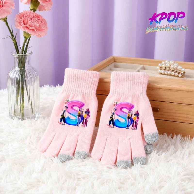 

KPop Охотники на демонов Вязаные перчатки Аниме Фильм 26, вязаные варежки с буквенным принтом, осень-зима, теплые ветрозащитные варежки, рождественские подарки