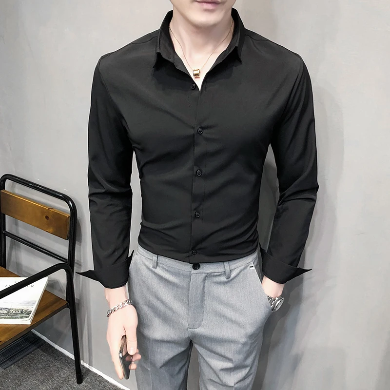 

Весна-Осень Long Sve Мужская irt Bla Повседневная Профессиональная Красная Внутренняя Одежда Busin Повседневная Модная Подставка