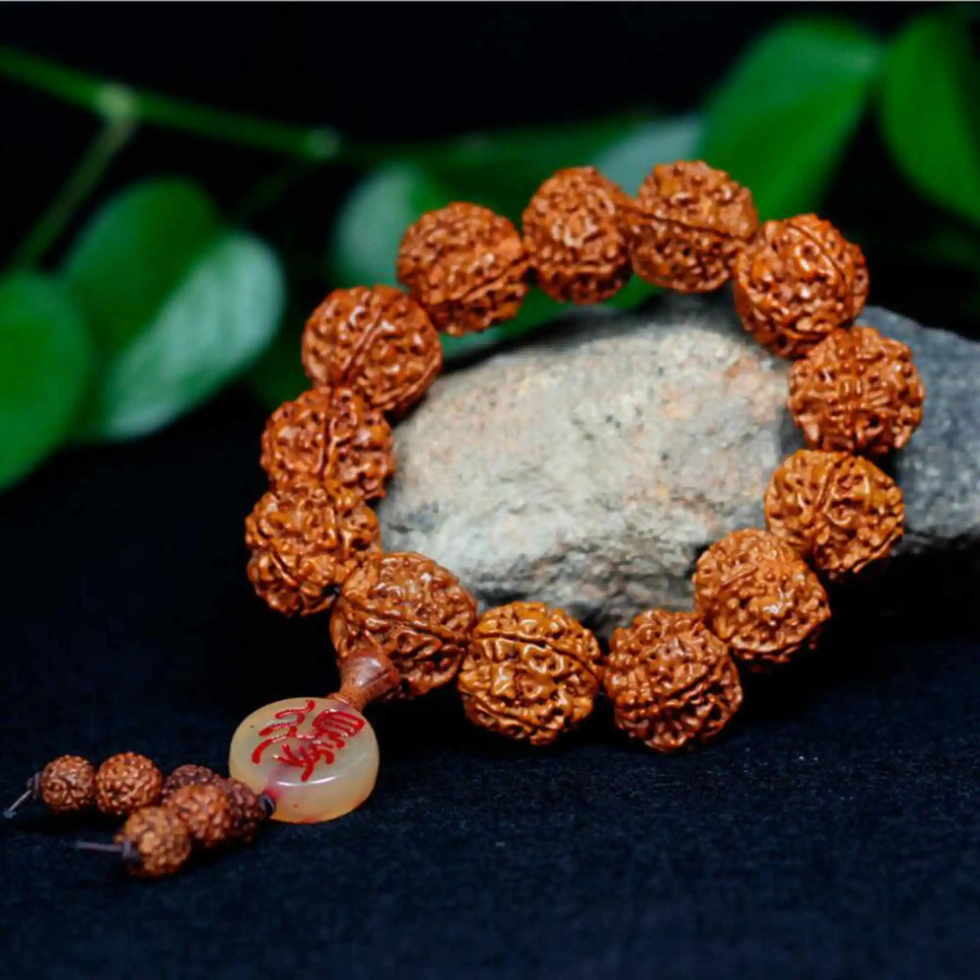 Natural Rudraksha Nepal Wooden bead pendant Bracelet 10pcs Handmade Beaded Trendy Adjustable Teens Wrap Prayer