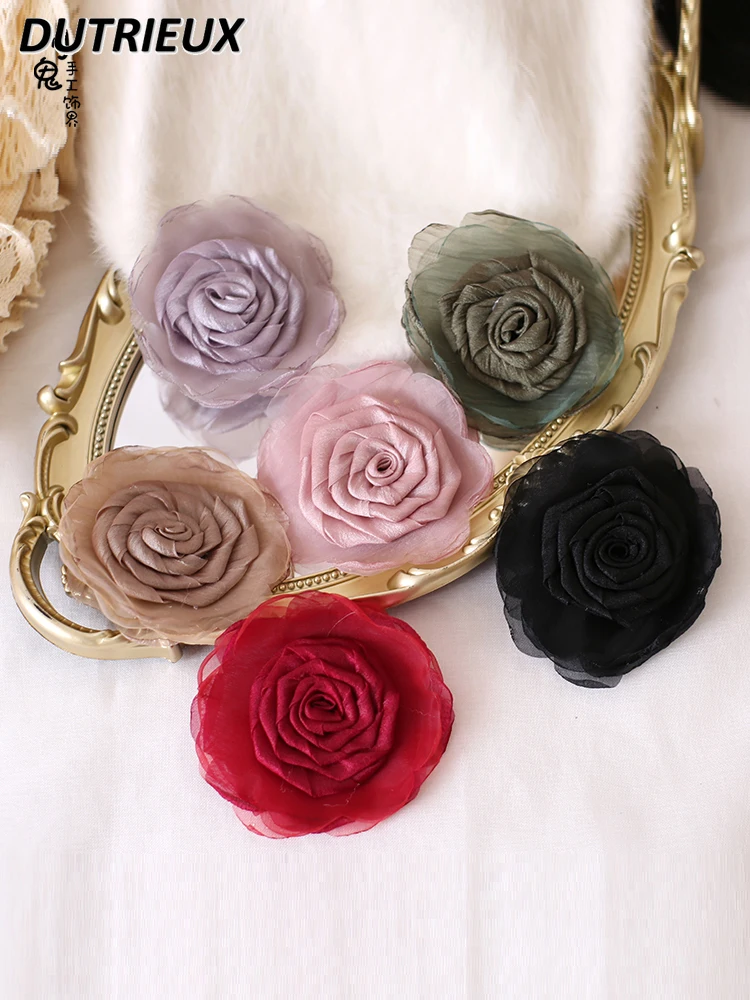 Lolita Barrettes Female Side Flowers Side Clip Eclectic Brooch Sweet Kawaii Soft Girl Flower Pill Hair Clips Hair Accessories