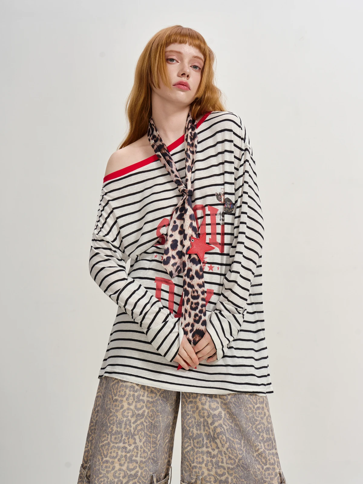 

Женская льняная футболка SOFITTE 25AW в полоску, асимметричная, свободного кроя, повседневная, с принтом