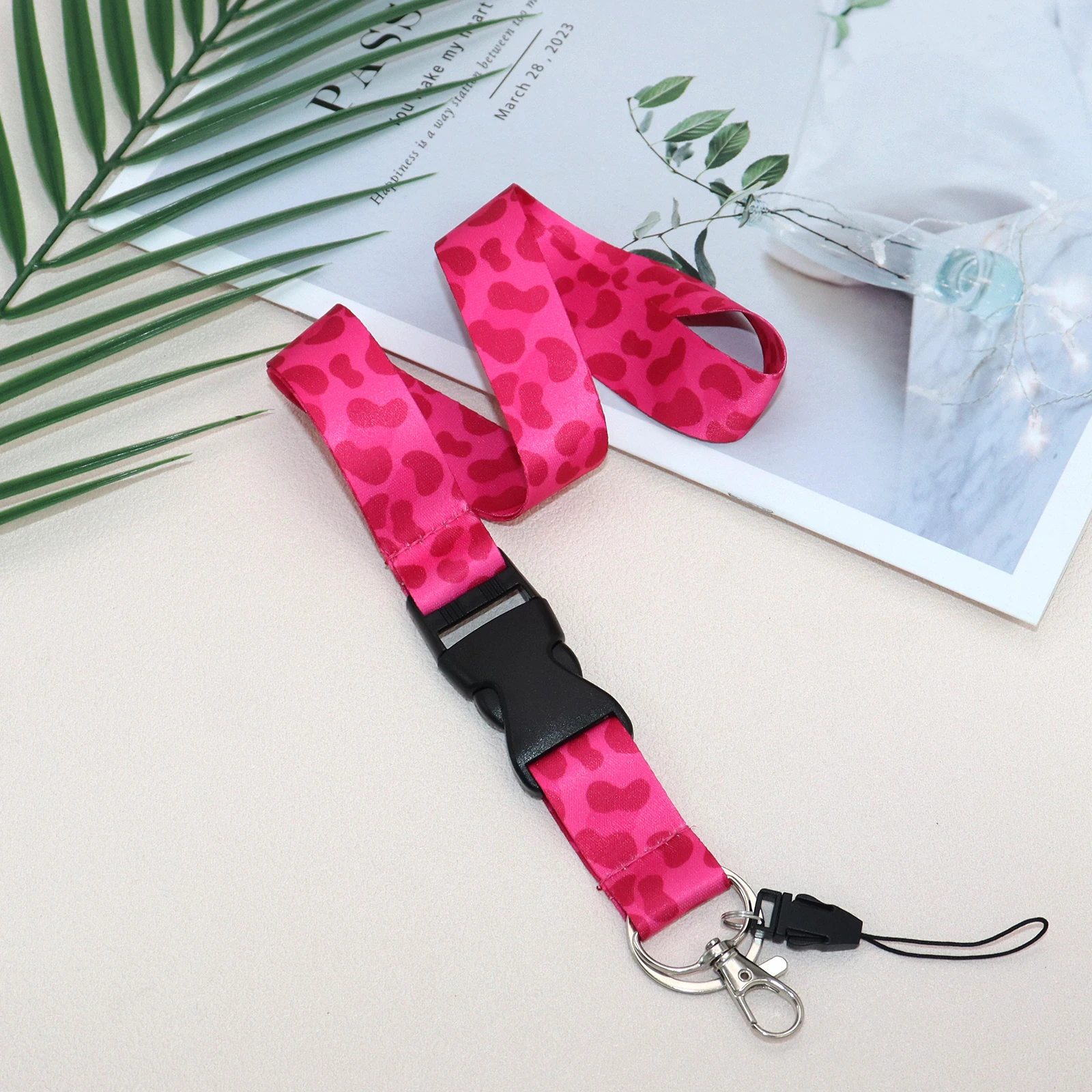 Mobile Phone Lanyard Fashion Pink Leopard  Neck Strap Keychain Teacher Lanyard for ID Card Holder Keys Keychain Keyring Gift