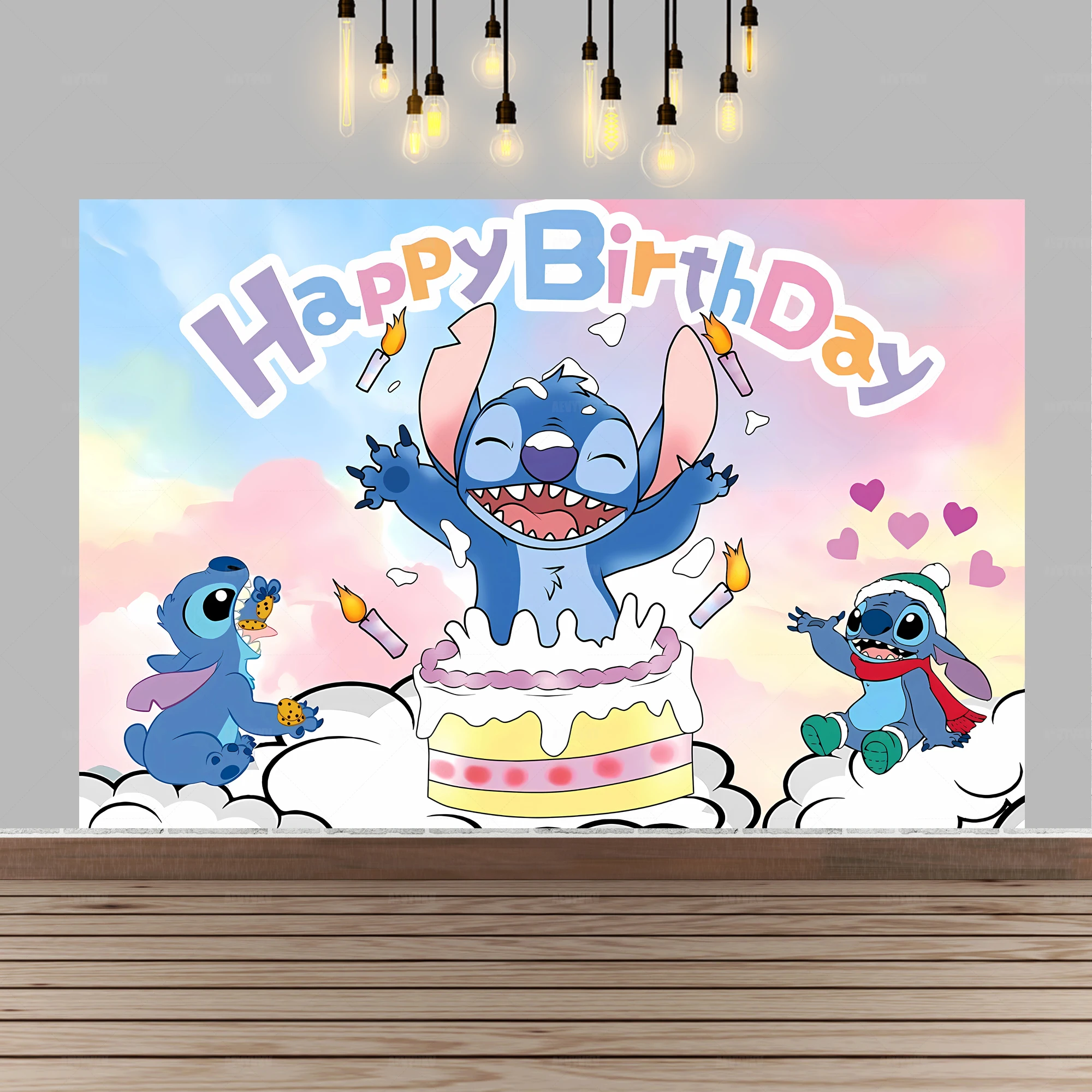 Stitch Cartoon Lilo and Stitch Background Children's Birthday Party Photography Decoration Boy Girl Birthday Shower Background