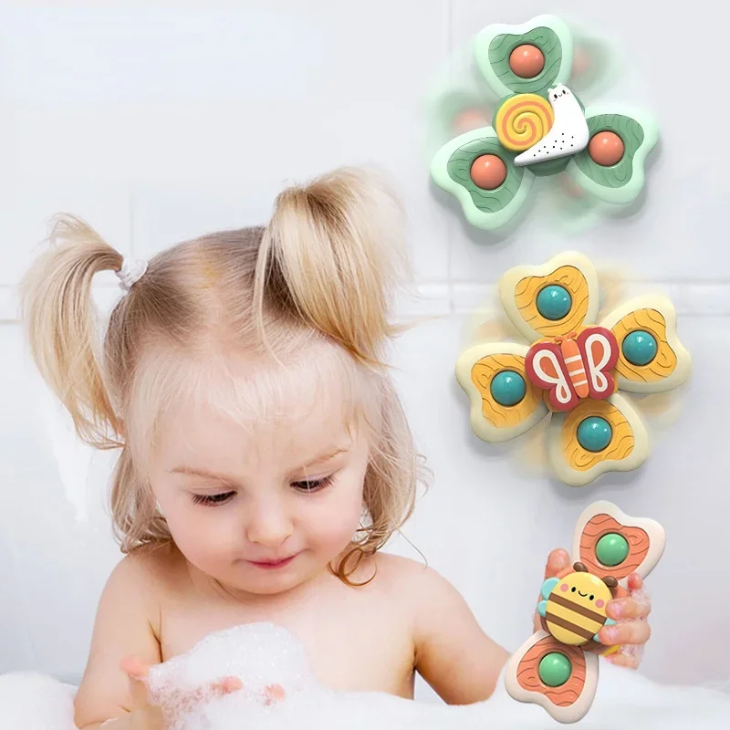 Cartoon Suction Cup Spinner Toy Baby Bath Toys Hand Spinning Toys with Suction Cup Water Play Toy Educational Toys for Baby Kid