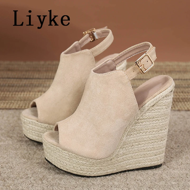 Liyke Summer Peep Toe Wedges Sandals For Women Fashion Buckle Strap Platform High Heels Casual Gladiator Shoes Female Sandalias