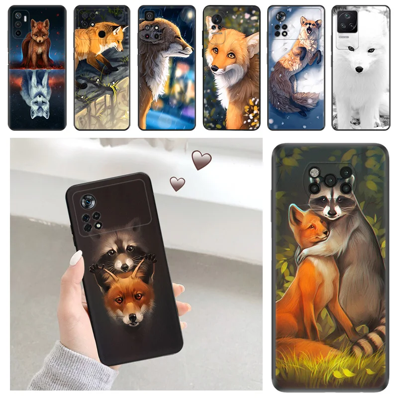 Phone Case For Xiaomi POCO X5 M3 M4 M5S C40 C50 C51 F3 F4 F5 X4 X3 F1 14 Pro Cute Raccoon Fox Redmi A3X Soft Protective Cover