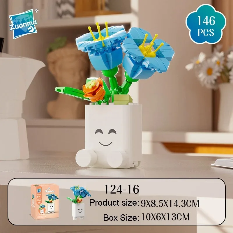 Kreative Emoticon-Blumentöpfe Bausteine Spielzeugmodell Sonnenblumen Rosen Blumen-Botanik-Bausteine Zusammenbaubares Ornament Kindergeschenk