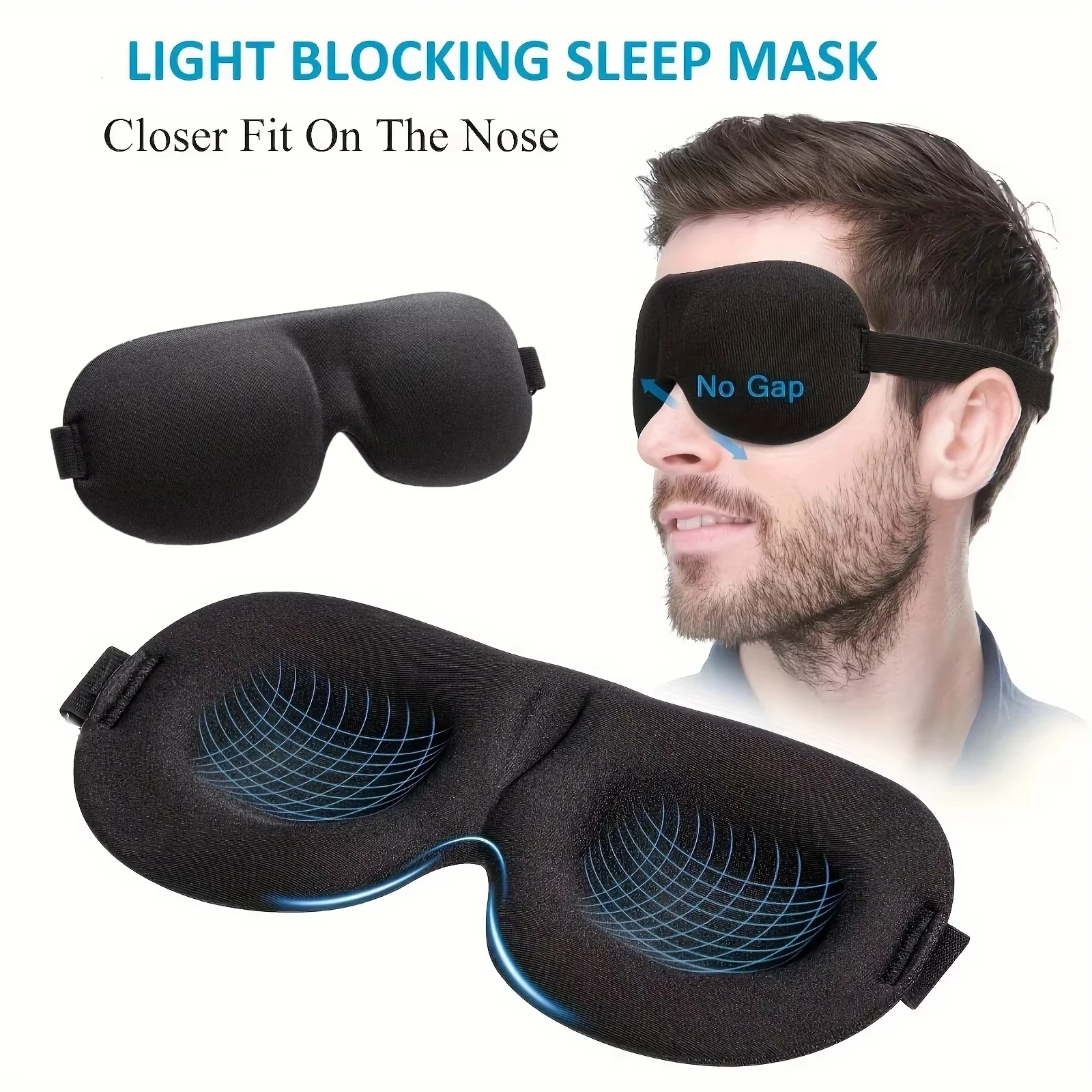 Antifaz para Dormir Unisex, Bloquea la Luz en 3D, Poliéster Cómodo, Ideal para Dormir Boca Arriba y de Lado