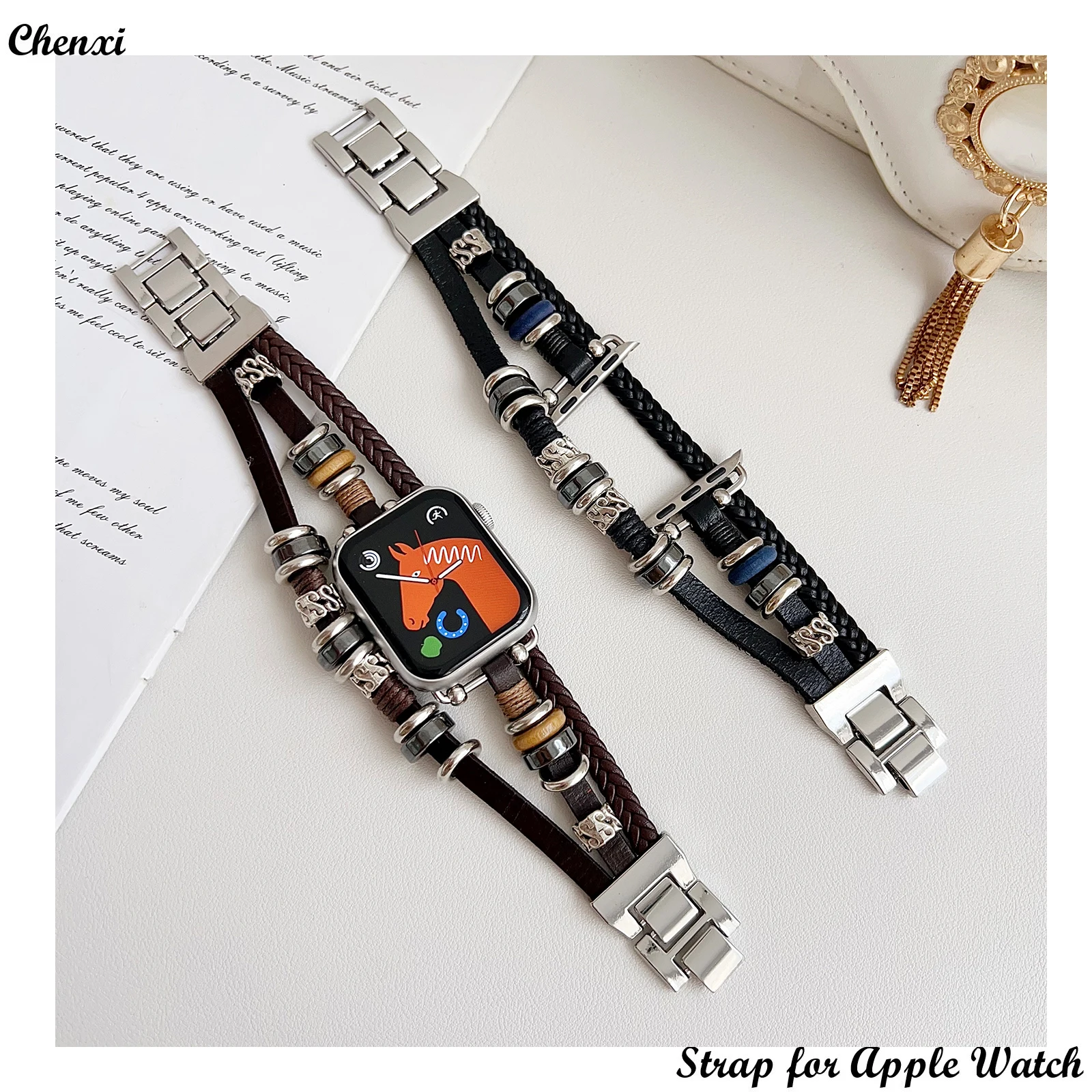 Retro strap for Apple watch band Bohemia Bead Bracelet for Series42 44 45 38 40mm Men and Women for Iwatch98765SE woven wrist