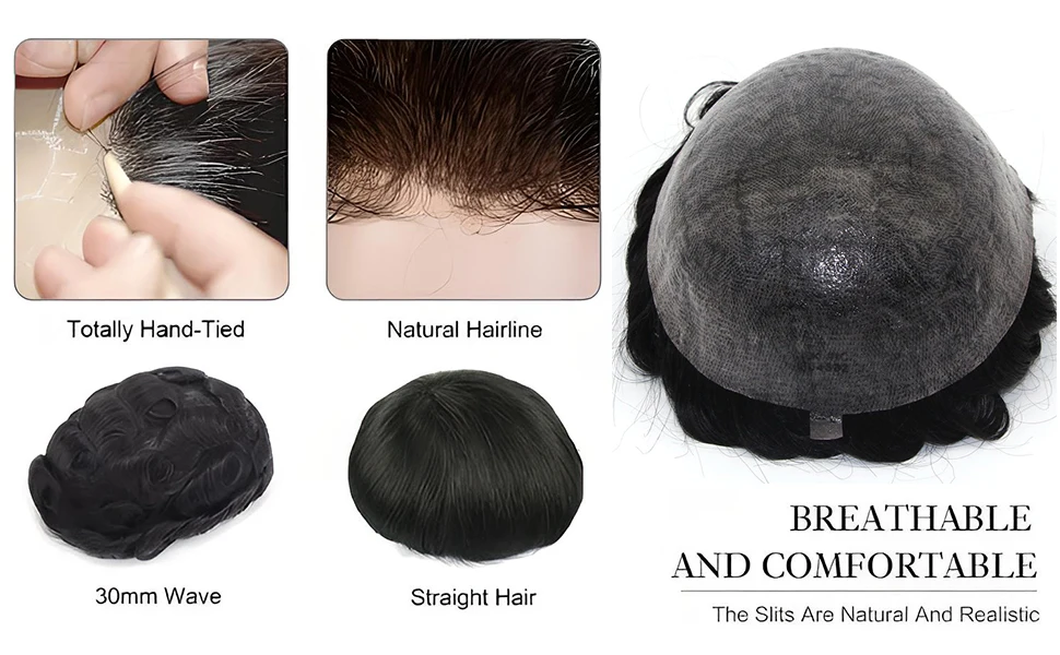 Men's Capillary Prosthesis Skin With Knot Toupee Invisible Wig Man Human Hair Prosthesis Man Natural Hair Replacement System
