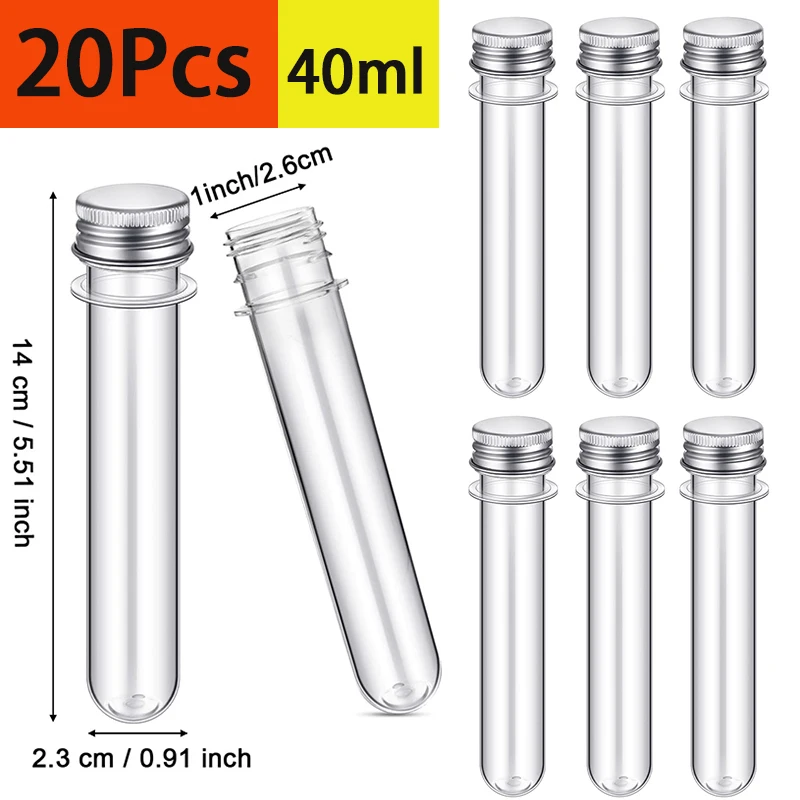 20Pcs Science Party Test Tubes 40 ml 23x140mm Clear Plastic Test Tubes Gumball Candy Tubes for Bath Salt Vials