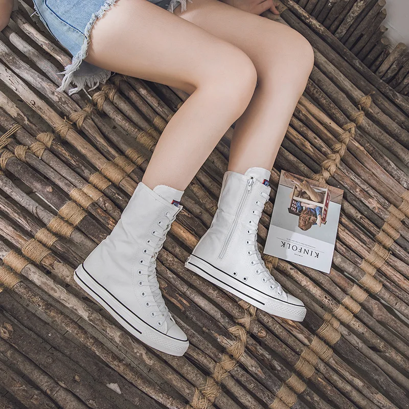 

Mid Tube Lace Up Sports Running Shoes for Women's Side Zipper Canvas Shoes Casual Shoes High Top Casual Woman's Sneakers Boots