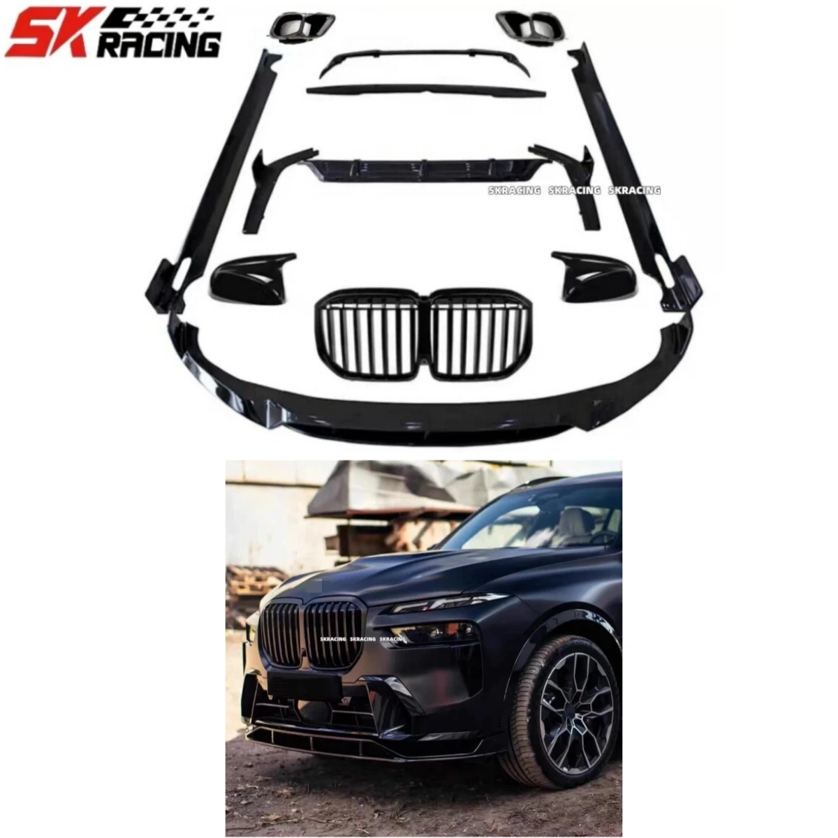 

New Style Front Rear Lip Spoiler Sideskirt Mirror Case Grille Bodykit For BMW X7 G07 LCI