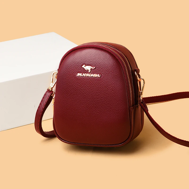 

Кожаная сумка через плечо для женщин, новинка 2024, многофункциональный держатель для ключей, футболка, многослойная сумка для мобильного телефона, модная нейтральная сумка