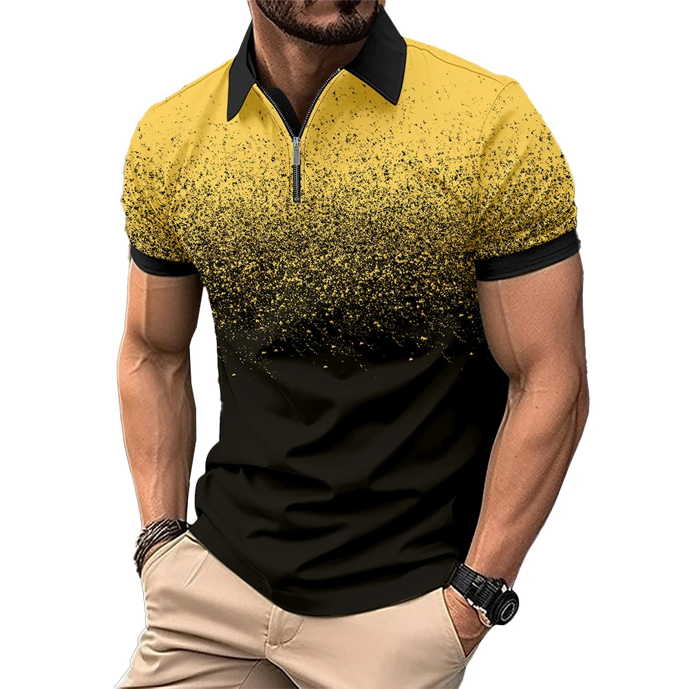 Male Casual Top Men T Shirt Skin-friendly Striped French Style Handsome Lapel Neck Short Sleeve Turn-Down Collar