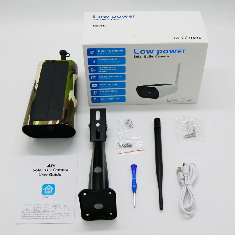 2MP 1080P i-Cam+ APP Full Color Solar Power 4G WIFI IP Bullet Camera AI Humanoid Detection Home Security CCTV Baby Monitor