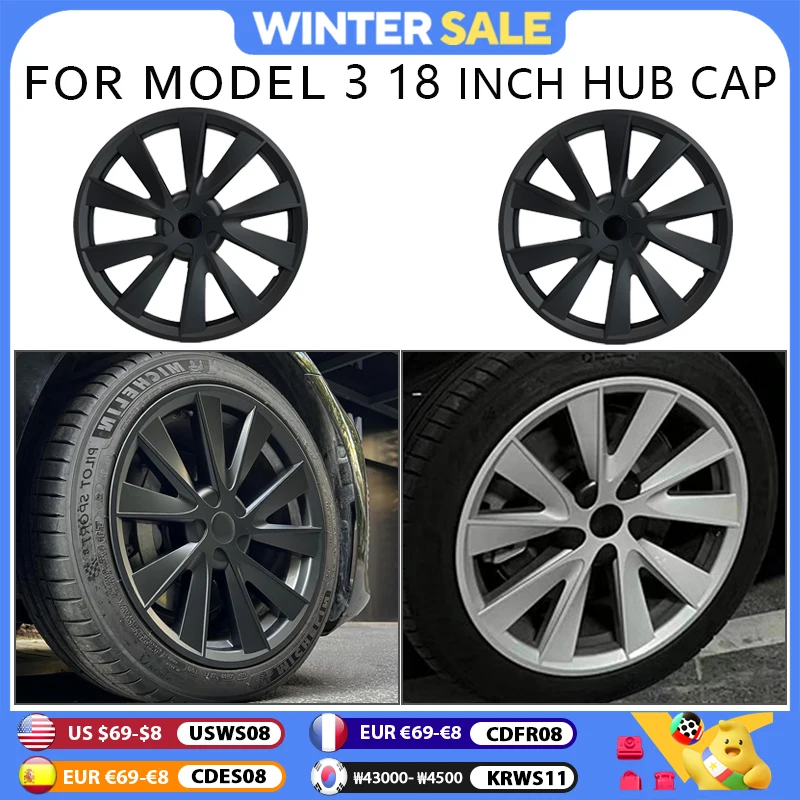 

4PCS HubCap for Tesla Model 3 18 Inch Car Replacement Wheel Cap Automobile Hub cap Full Rim Cover Accessories Wheel Cover 2023