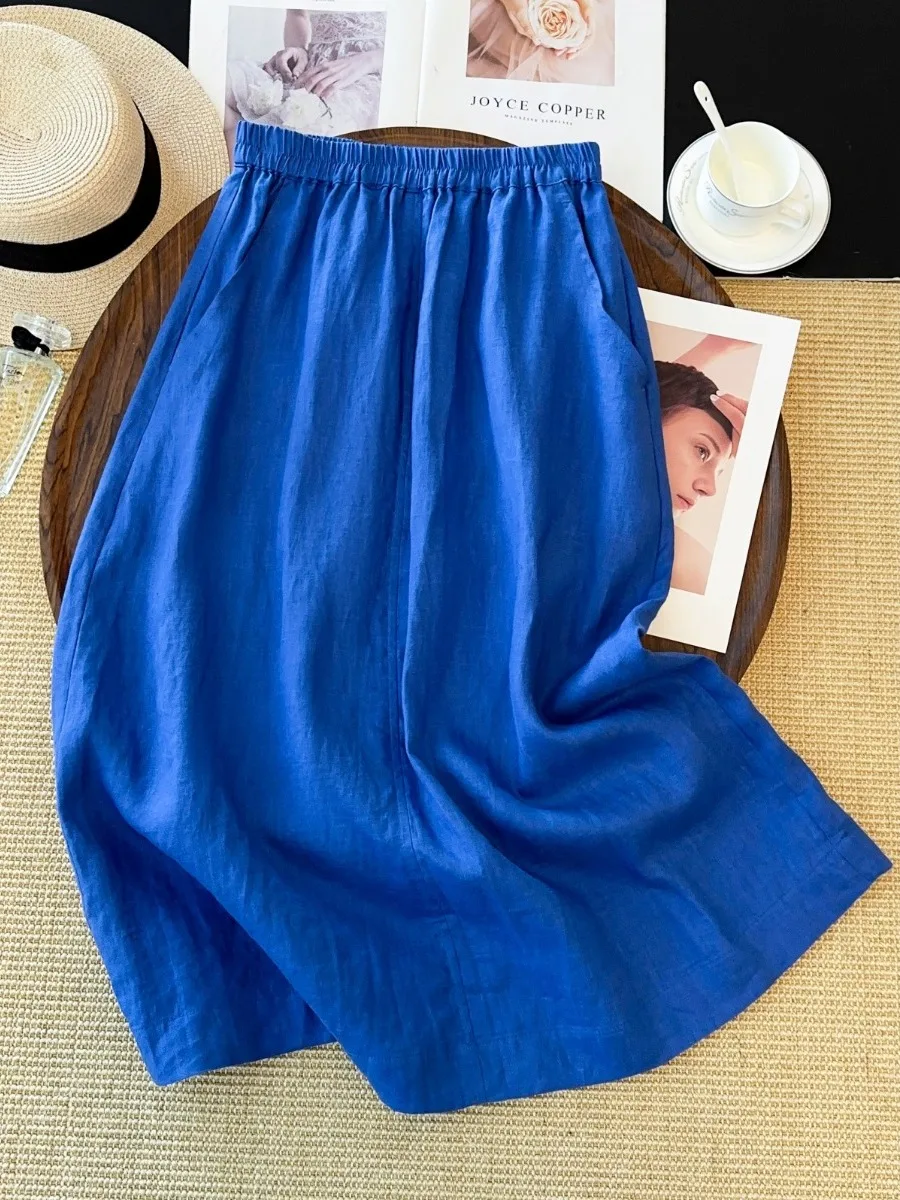 

Elegant Pure Color Straight A-Line Skirt for Women Summer New Fashion Thin Back Split High Waist Comfortable Casual Skirt