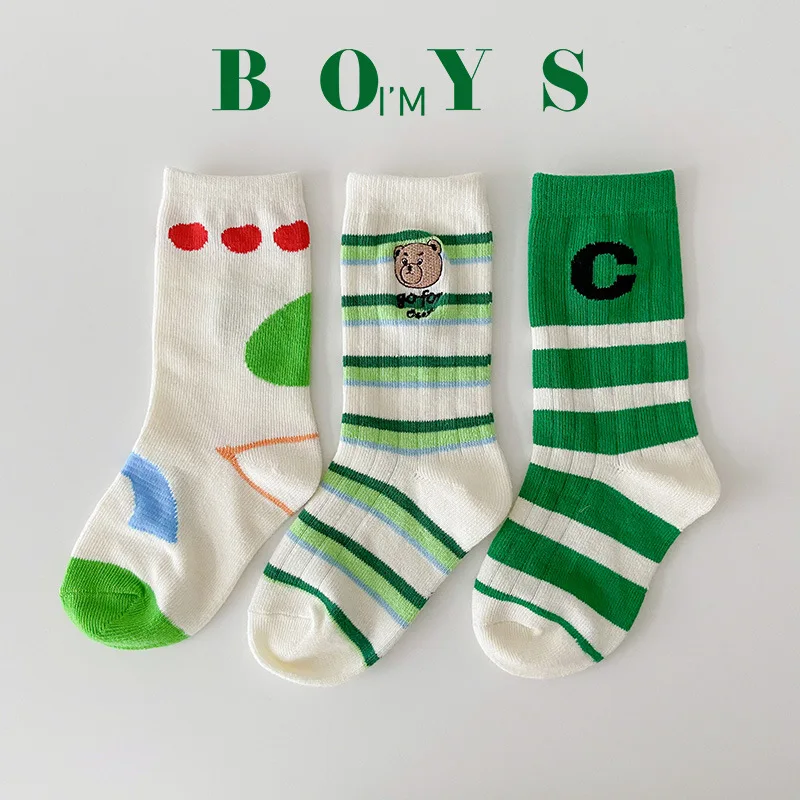 1-12T Baby Cotton Socks Kids Boys' Mid Calf Socks Striped Letter Sporty Socks Boys Girls Spring Autumn Socks