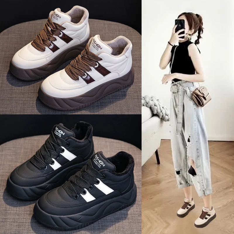 Thick soled bread shoes for women 2026 with plush and thick cotton shoes board shoes for women