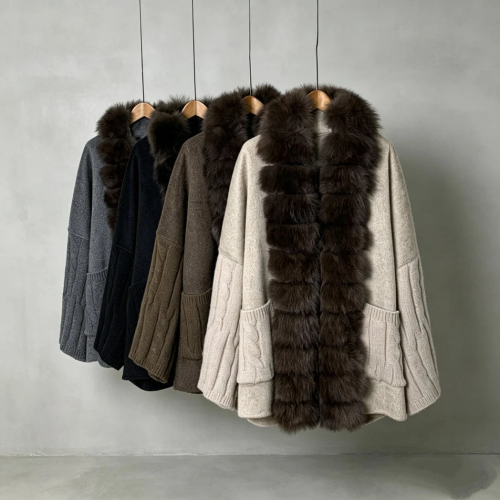 Wool Overcoat 2026 New Style Genuine Fox Fur Collar Coat Women's Double Face Blend Tweed Coat Elegant Simple Loose Fit for Women