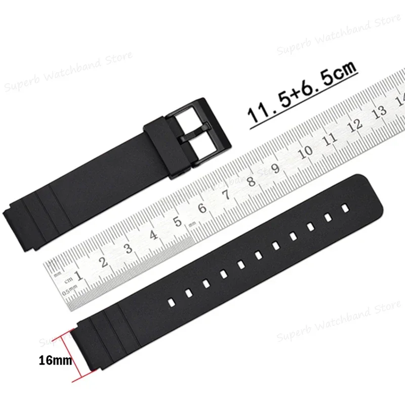 16mm Rubber Watch Band Fit for Casio MQ24 MQ76 Waterproof Watchbands Soft Silicone Strap Sport Bracelet TPU Material Wristband