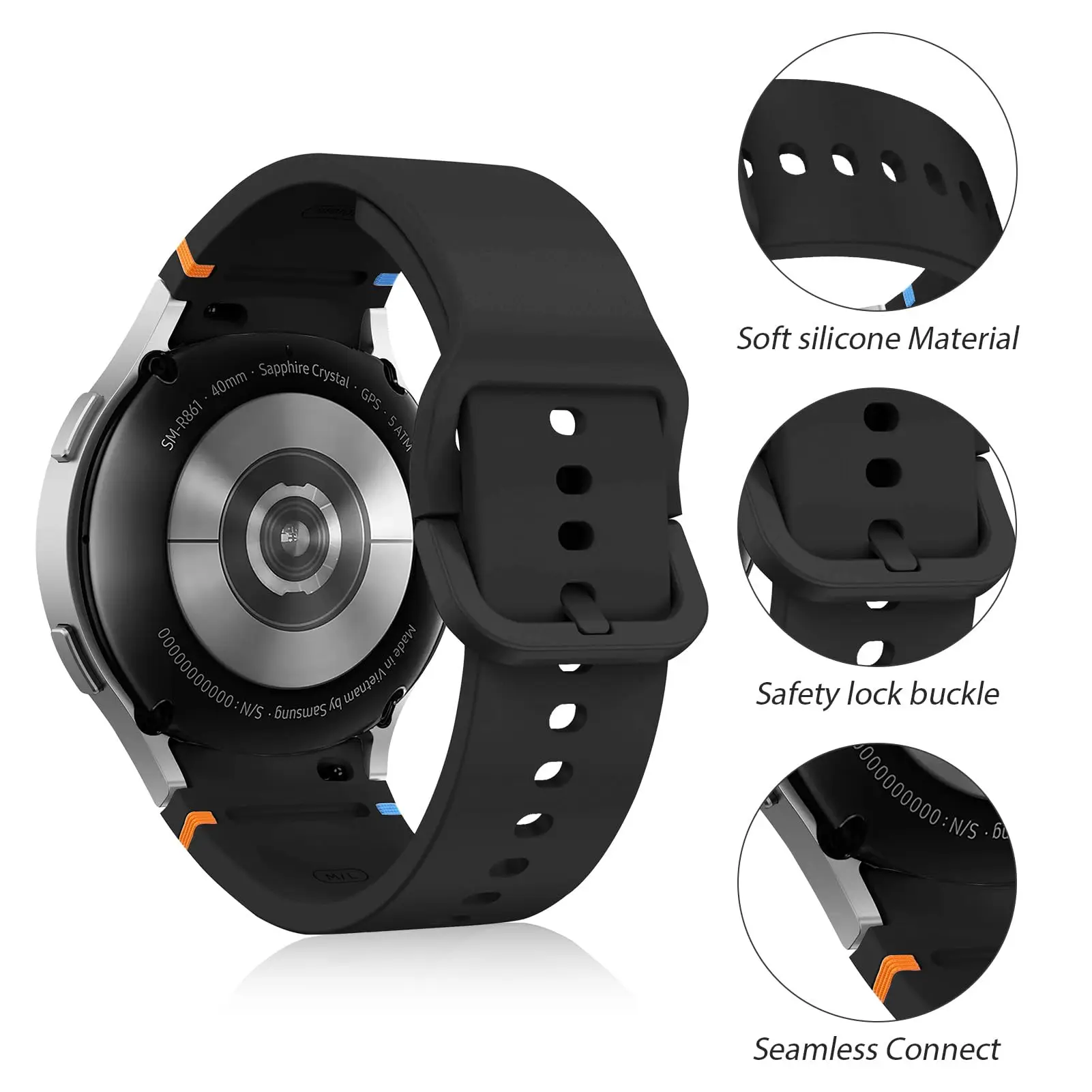 Силиконовый ремешок для Samsung Galaxy Watch 7 6 5 4 44 мм 40 мм/FE/5 pro 45 мм Браслет без зазора Galaxy Watch6 classic 47 мм 43 мм ремешок