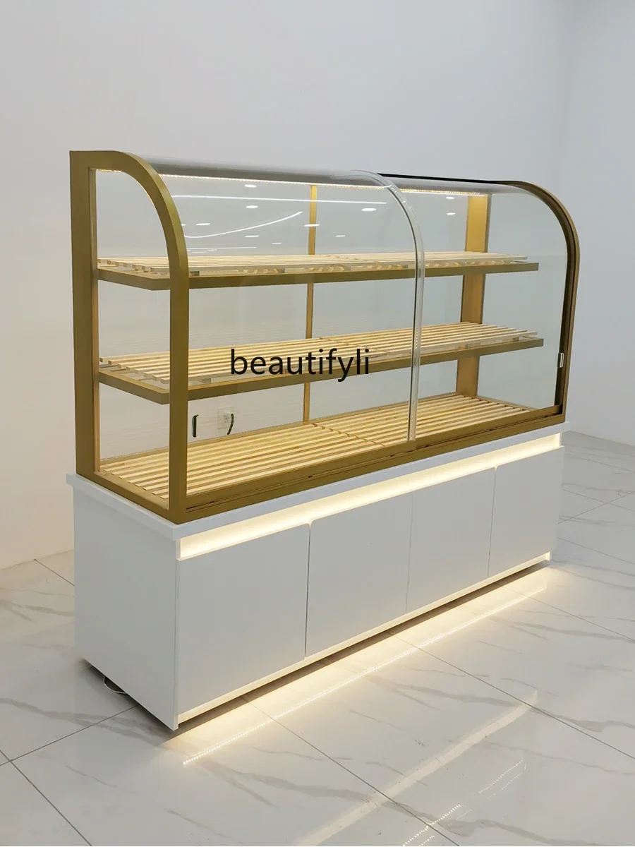 Bread Counter New Stainless Steel Circular Arc Zhongdao Cake Model Display Cabinet Made of Glass