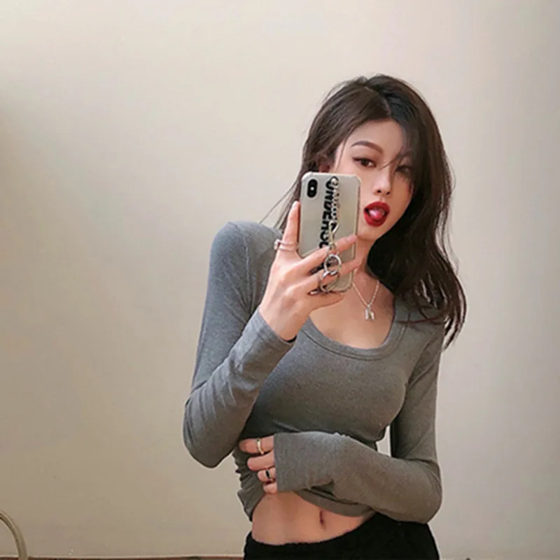 

Women'S Base Shirt For Autumn And Winter, Casual Round Neck Top, Slim Fit Long Sleeved T-Shirt