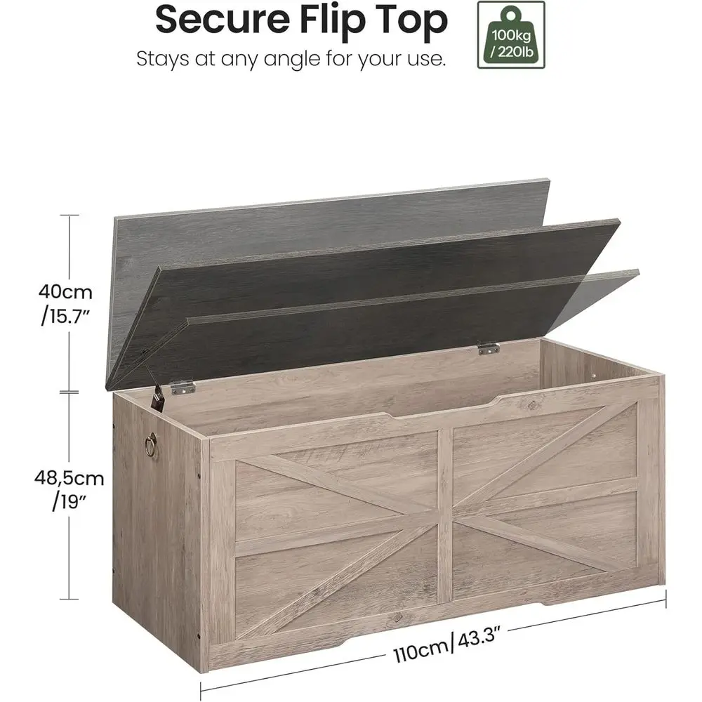 Retro-Bauernhaus-Aufbewahrungstruhe aus Holz, Anthrazit und Greige, Spielzeugkiste für Schlafzimmer und Wohnzimmer mit Sicherheitsscharnier